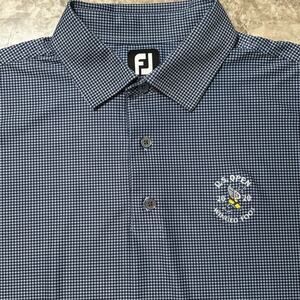 Footjoy Polo Shirt Mens Medium Blue Houndstooth Winged Foot US Open 2020 Golf